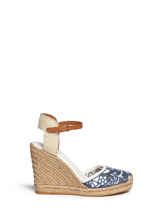 Main View - Click To Enlarge - TORY BURCH - 'Lucia' floral cutout toe box wedge espadrilles