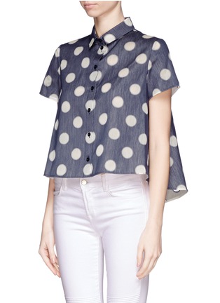 Front View - Click To Enlarge - ARMANI COLLEZIONI - Polka dot insert cropped shirt