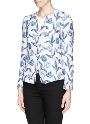 Front View - Click To Enlarge - ARMANI COLLEZIONI - Collarless rose cloqué jacquard jacket