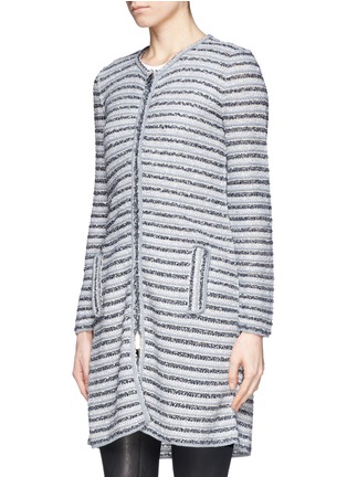 Front View - Click To Enlarge - ARMANI COLLEZIONI - Stripe tweed knit long cardigan
