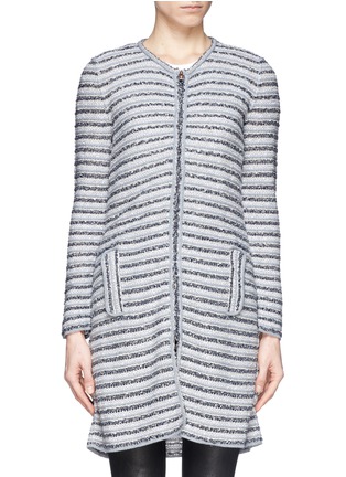 Main View - Click To Enlarge - ARMANI COLLEZIONI - Stripe tweed knit long cardigan