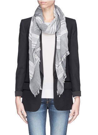 Figure View - Click To Enlarge - ARMANI COLLEZIONI - Bayadere stripe cotton blend scarf