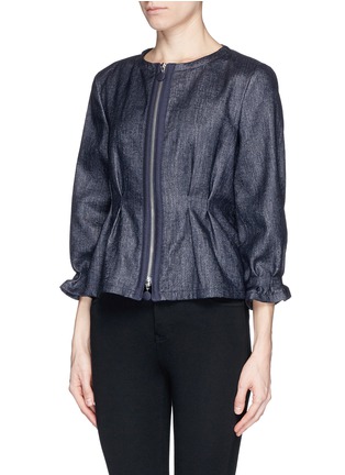 Front View - Click To Enlarge - ARMANI COLLEZIONI - Basketweave pintuck jacket