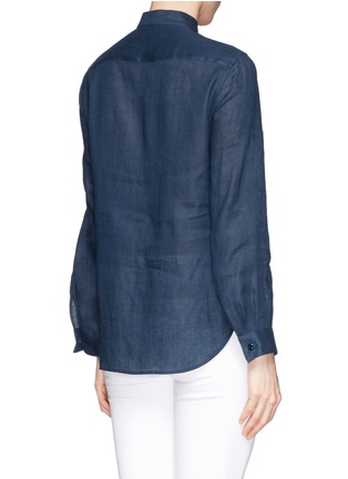 Back View - Click To Enlarge - ARMANI COLLEZIONI - Pleat bib linen broadcloth blouse