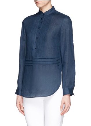 Front View - Click To Enlarge - ARMANI COLLEZIONI - Pleat bib linen broadcloth blouse
