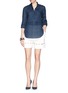Figure View - Click To Enlarge - ARMANI COLLEZIONI - Pleat bib linen broadcloth blouse