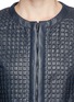 Detail View - Click To Enlarge - ARMANI COLLEZIONI - Collarless lasercut check leather jacket