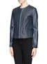 Front View - Click To Enlarge - ARMANI COLLEZIONI - Collarless lasercut check leather jacket