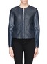 Main View - Click To Enlarge - ARMANI COLLEZIONI - Collarless lasercut check leather jacket