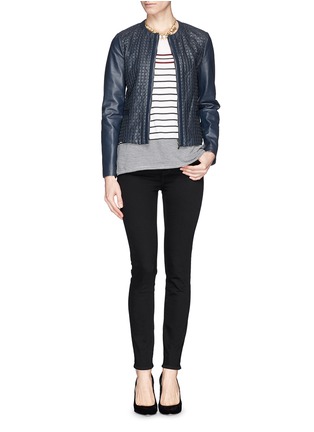 Figure View - Click To Enlarge - ARMANI COLLEZIONI - Collarless lasercut check leather jacket