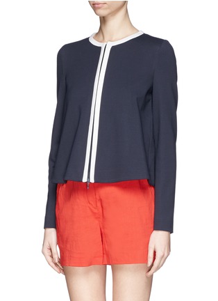 Front View - Click To Enlarge - ARMANI COLLEZIONI - Collarless contrast trim Milano knit jacket
