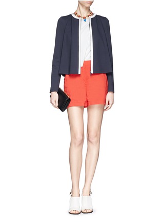 Figure View - Click To Enlarge - ARMANI COLLEZIONI - Collarless contrast trim Milano knit jacket