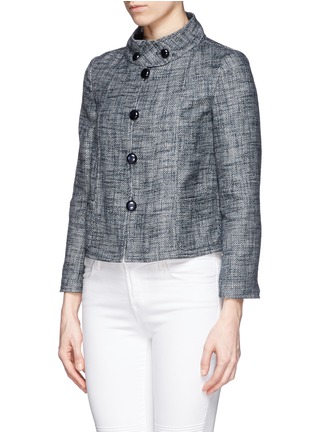Front View - Click To Enlarge - ARMANI COLLEZIONI - Stand collar cotton-linen blend jacket