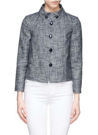 Main View - Click To Enlarge - ARMANI COLLEZIONI - Stand collar cotton-linen blend jacket