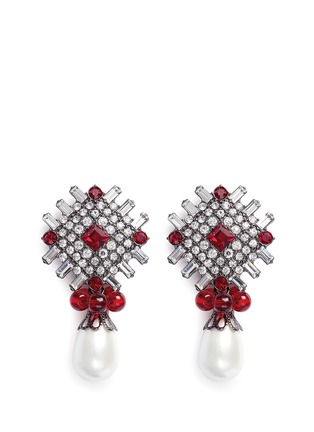 Main View - Click To Enlarge - KENNETH JAY LANE - Glass crystal plate faux pearl drop clip earrings