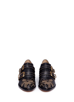 Front View - Click To Enlarge - CHLOÉ - 'Susanna' floral stud buckled leather booties