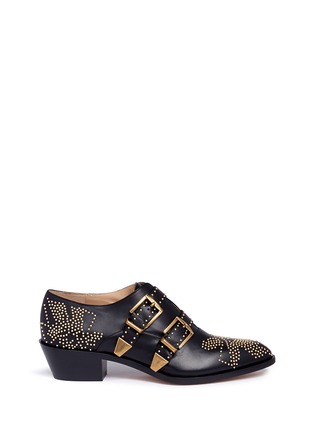 Main View - Click To Enlarge - CHLOÉ - 'Susanna' floral stud buckled leather booties