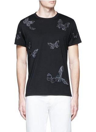 Main View - Click To Enlarge - VALENTINO GARAVANI - 'Camubutterfly Noir' embroidered patch T-shirt