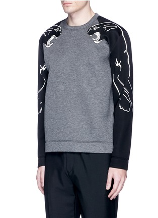 Front View - Click To Enlarge - VALENTINO GARAVANI - Panther print contrast sleeve neoprene sweatshirt