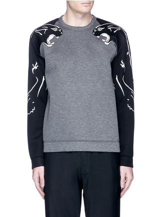 Main View - Click To Enlarge - VALENTINO GARAVANI - Panther print contrast sleeve neoprene sweatshirt