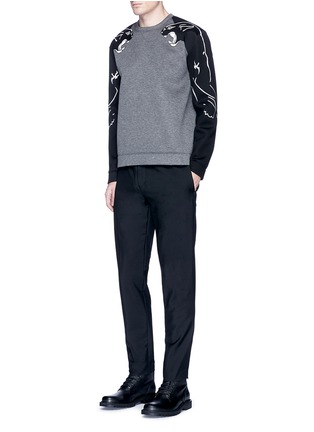 Figure View - Click To Enlarge - VALENTINO GARAVANI - Panther print contrast sleeve neoprene sweatshirt