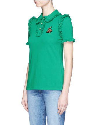 Front View - Click To Enlarge - GUCCI - Snake appliqué ruffle polo shirt