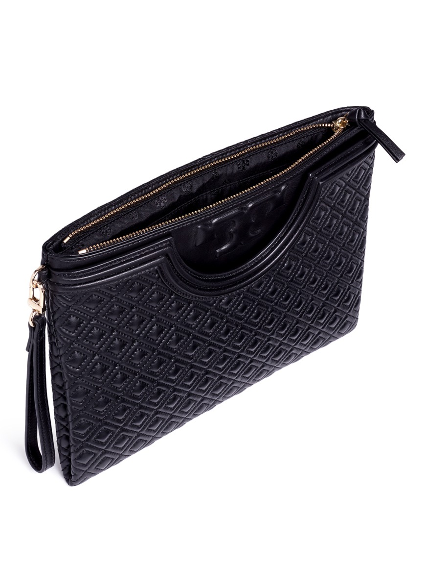 TORY BURCH 'Fleming' Large Quilted Leather Pouch, Black | ModeSens