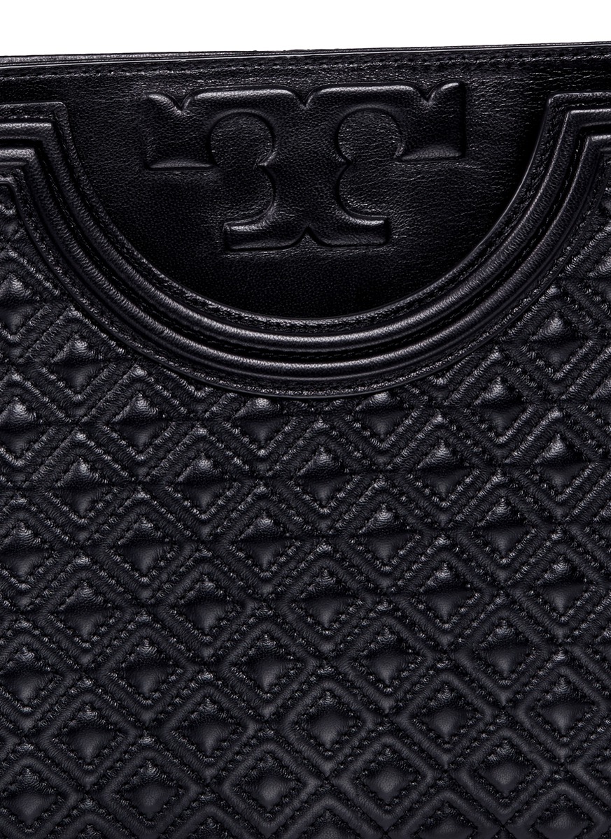 TORY BURCH 'Fleming' Large Quilted Leather Pouch, Black | ModeSens