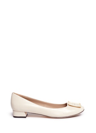 Main View - Click To Enlarge - TORY BURCH - 'Twiggie' metal logo box calf leather pumps