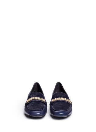 Front View - Click To Enlarge - TORY BURCH - 'Gemini' cow fur metal link leather loafers