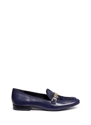 Main View - Click To Enlarge - TORY BURCH - 'Gemini' cow fur metal link leather loafers