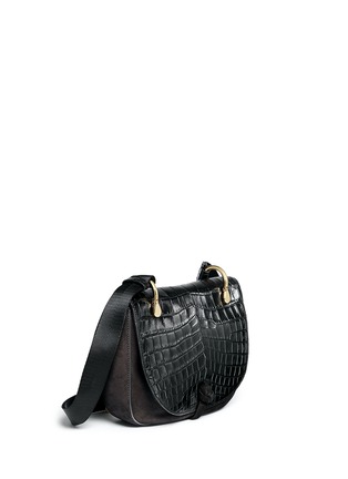 Front View - Click To Enlarge - ELIZABETH AND JAMES - 'Zoe' croc embossed flap suede saddle bag