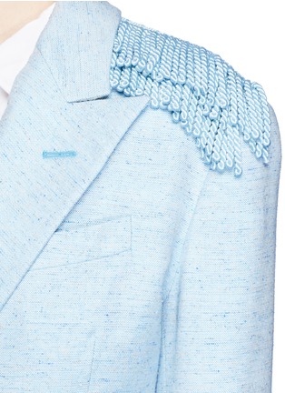 Detail View - Click To Enlarge - HILLIER BARTLEY - Tassel trim double breasted tweed blazer