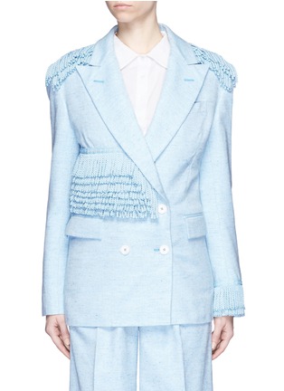 Main View - Click To Enlarge - HILLIER BARTLEY - Tassel trim double breasted tweed blazer