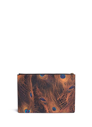 Back View - Click To Enlarge - GIVENCHY - Peacock feather print large zip pouch