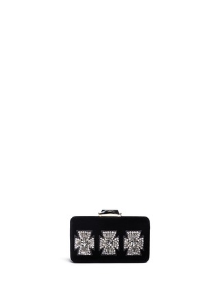 Main View - Click To Enlarge - KOTUR - 'Cross' crystal bead velvet Espey Maltese clutch