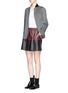 Figure View - Click To Enlarge - VINCE - Leather trim wool blend flannel blazer