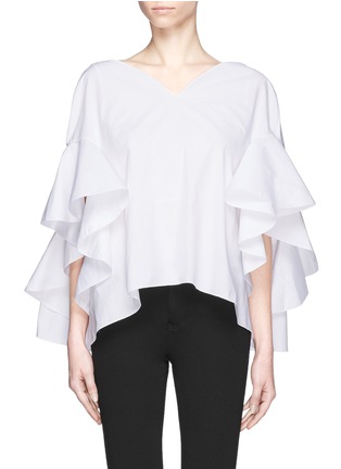 Main View - Click To Enlarge - DELPOZO - Cascade ruffle sleeve cotton top