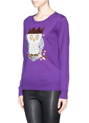 Front View - Click To Enlarge - KATE BARNETT - X Lane Crawford Owl sequin embroidery cashmere sweater
