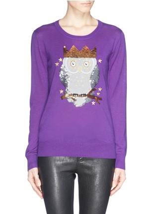 Main View - Click To Enlarge - KATE BARNETT - X Lane Crawford Owl sequin embroidery cashmere sweater