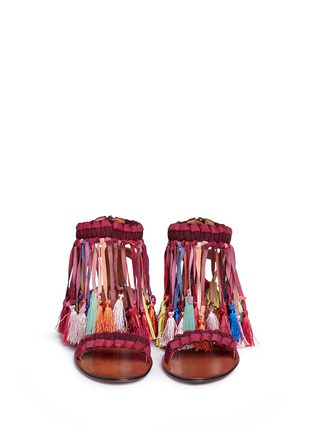 Front View - Click To Enlarge - CHLOÉ - 'Marvin' tassel woven suede sandals