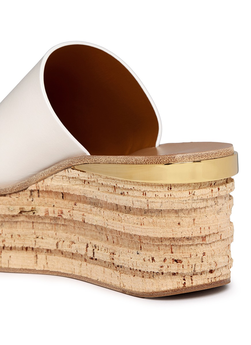 CHLOÉ 'Camille' cork wedge leather slide sandals