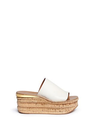 Main View - Click To Enlarge - CHLOÉ - 'Camille' cork wedge leather slide sandals