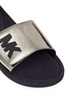 Detail View - Click To Enlarge - MICHAEL KORS - 'MK' logo metallic band rubber slide sandals