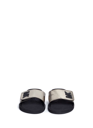 Front View - Click To Enlarge - MICHAEL KORS - 'MK' logo metallic band rubber slide sandals