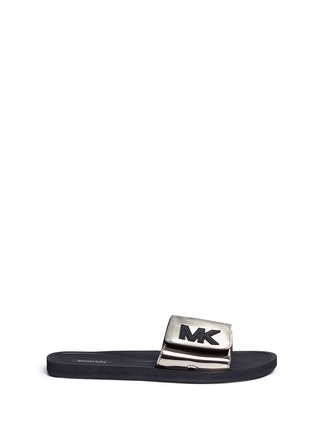 Main View - Click To Enlarge - MICHAEL KORS - 'MK' logo metallic band rubber slide sandals