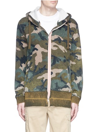 Main View - Click To Enlarge - VALENTINO GARAVANI - Selvedge trim camouflage print zip hoodie