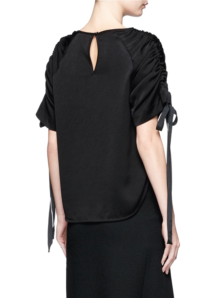 GEORGIA ALICE Ruched sleeve crepe back satin top
