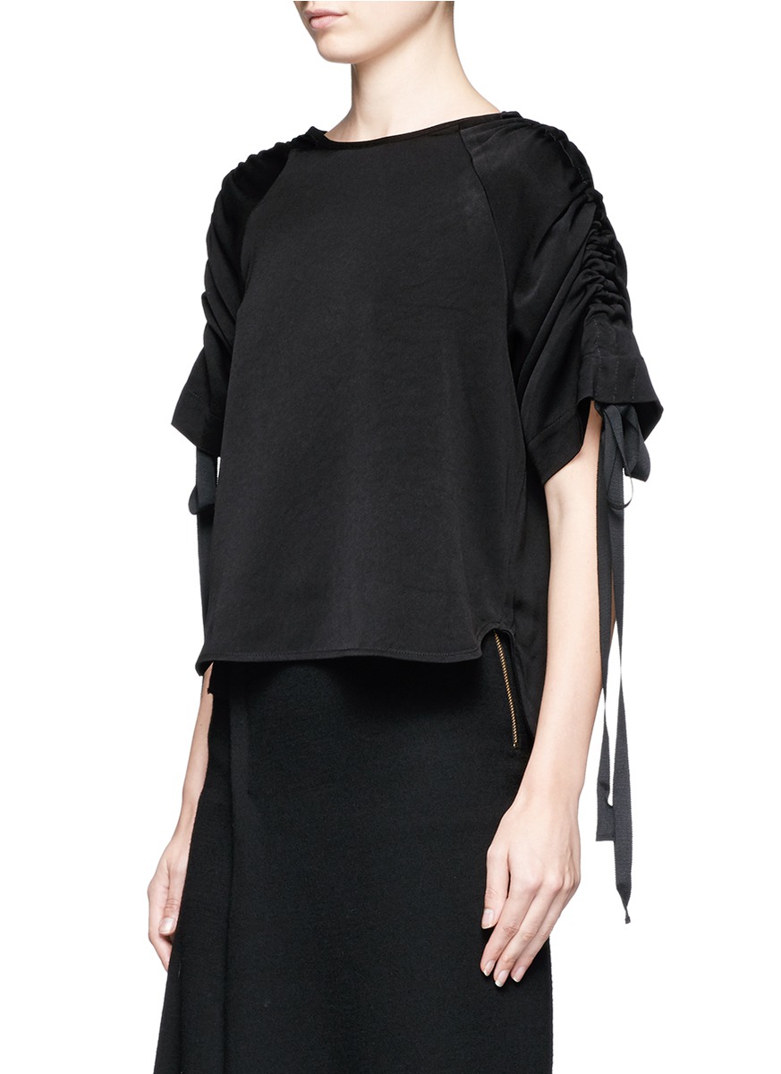 GEORGIA ALICE Ruched sleeve crepe back satin top
