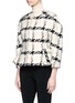 Front View - Click To Enlarge - ALEXANDER MCQUEEN - Enamelled floral button check tweed peplum jacket